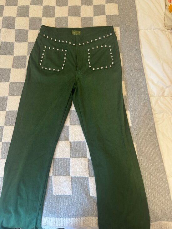MOTHER Denim - MOTHER Denim Faux Suede Studded Western Pants Green STY#11207-1801
